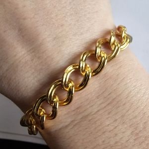 Vintage bracelet gold tone metal links charm starter chain jewelry
